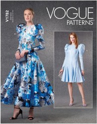 1782 VOGUE GODET FLARE DRESS, PUFF SLEEVES, LENGTHS PATTERN NEW 8-16